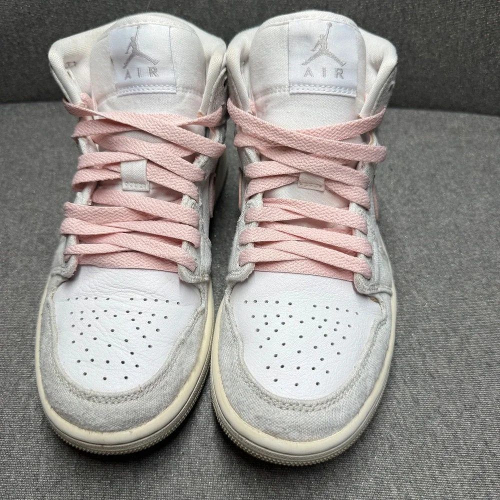 Air Jordan 1 Mid iron ore Pink Salt White Grey Sneakers 7.5